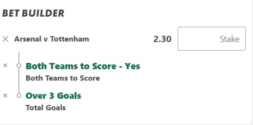 Arsenal v Tottenham bet builder